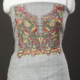 Grey - kashida hand embroidery cotton unstitched kurta