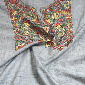 Grey - kashida hand embroidery cotton unstitched kurta