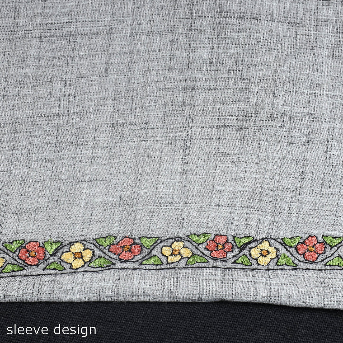 Grey - kashida hand embroidery cotton unstitched kurta