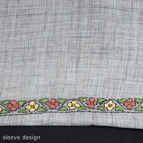 Grey - kashida hand embroidery cotton unstitched kurta