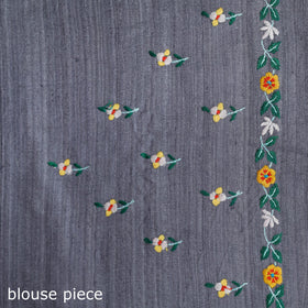 Grey - kashidakari hand embroidery ghicha tussar silk saree