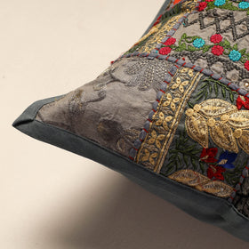 Buy Grey Khambadiya Patchwork Cotton Cushion Cover