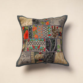 Buy Grey Khambadiya Patchwork Cotton Cushion Cover