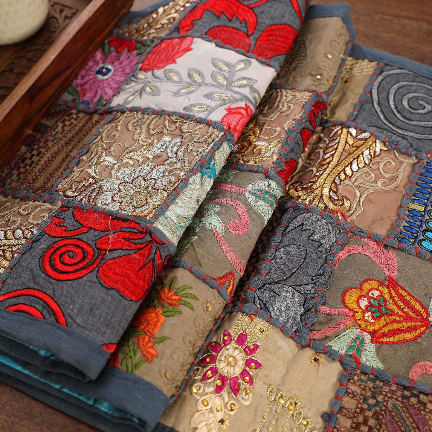 Khambadiya patchwork table runner (71 x 16 in) 13