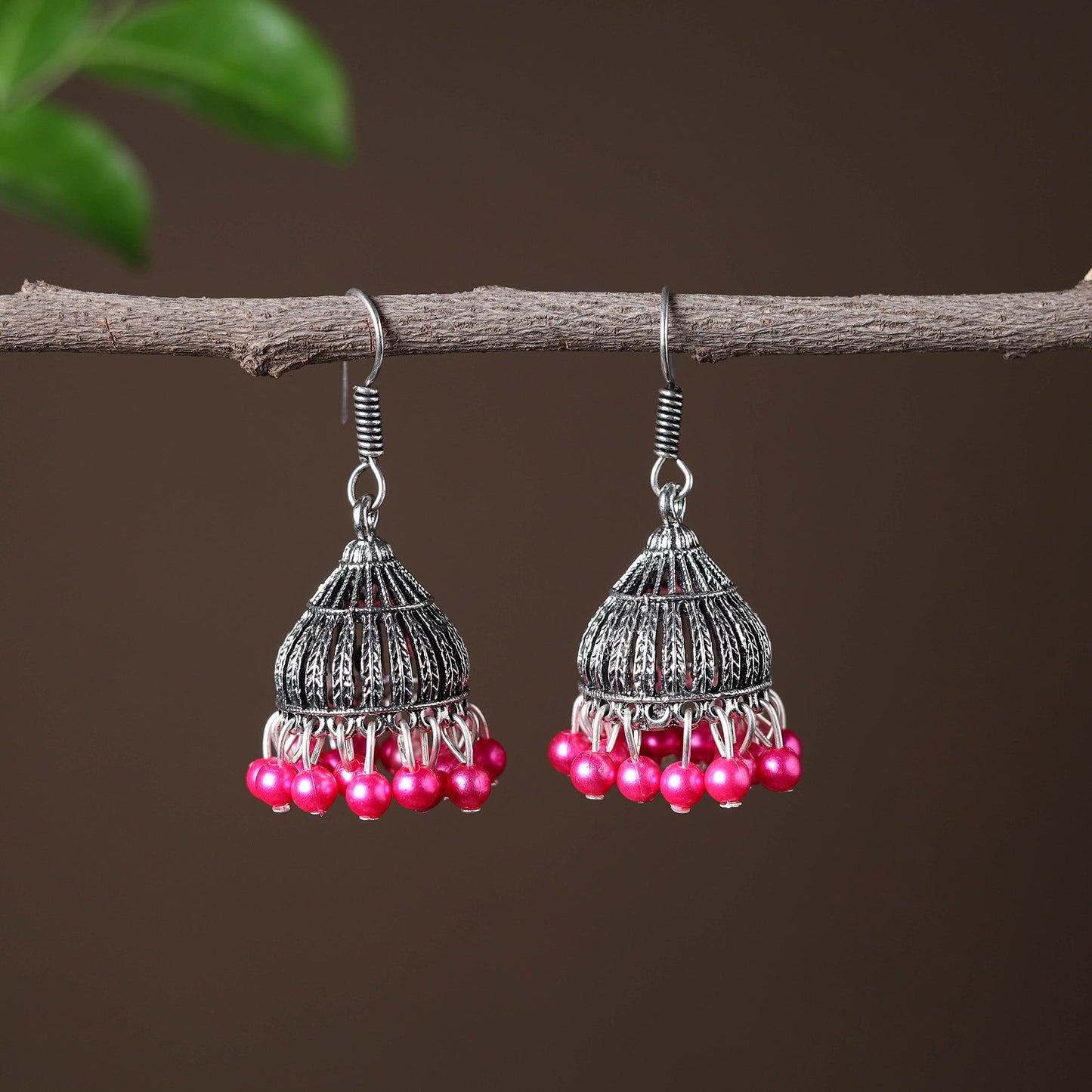 Grey - khyati handcrafted gs beadwork jhumki earrings