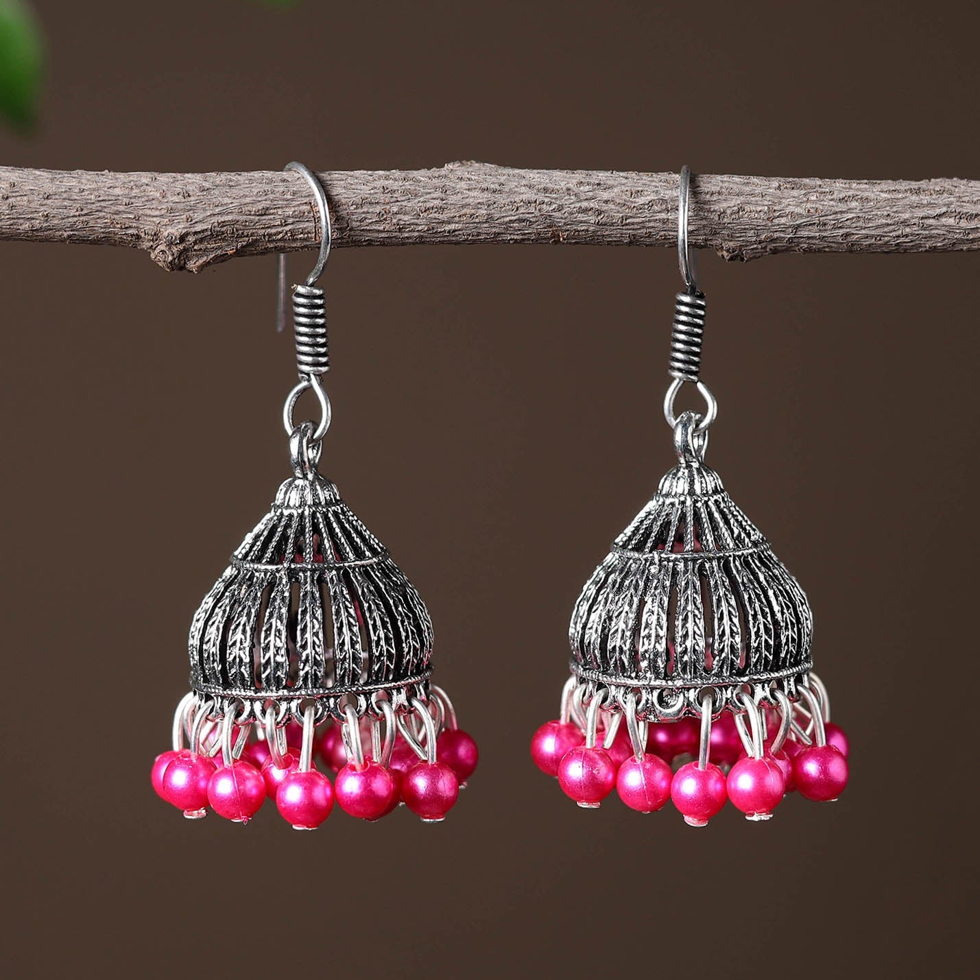 Grey - khyati handcrafted gs beadwork jhumki earrings