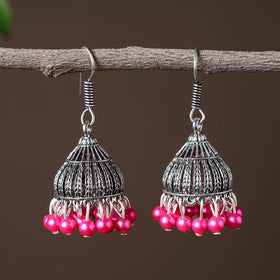 Grey - khyati handcrafted gs beadwork jhumki earrings