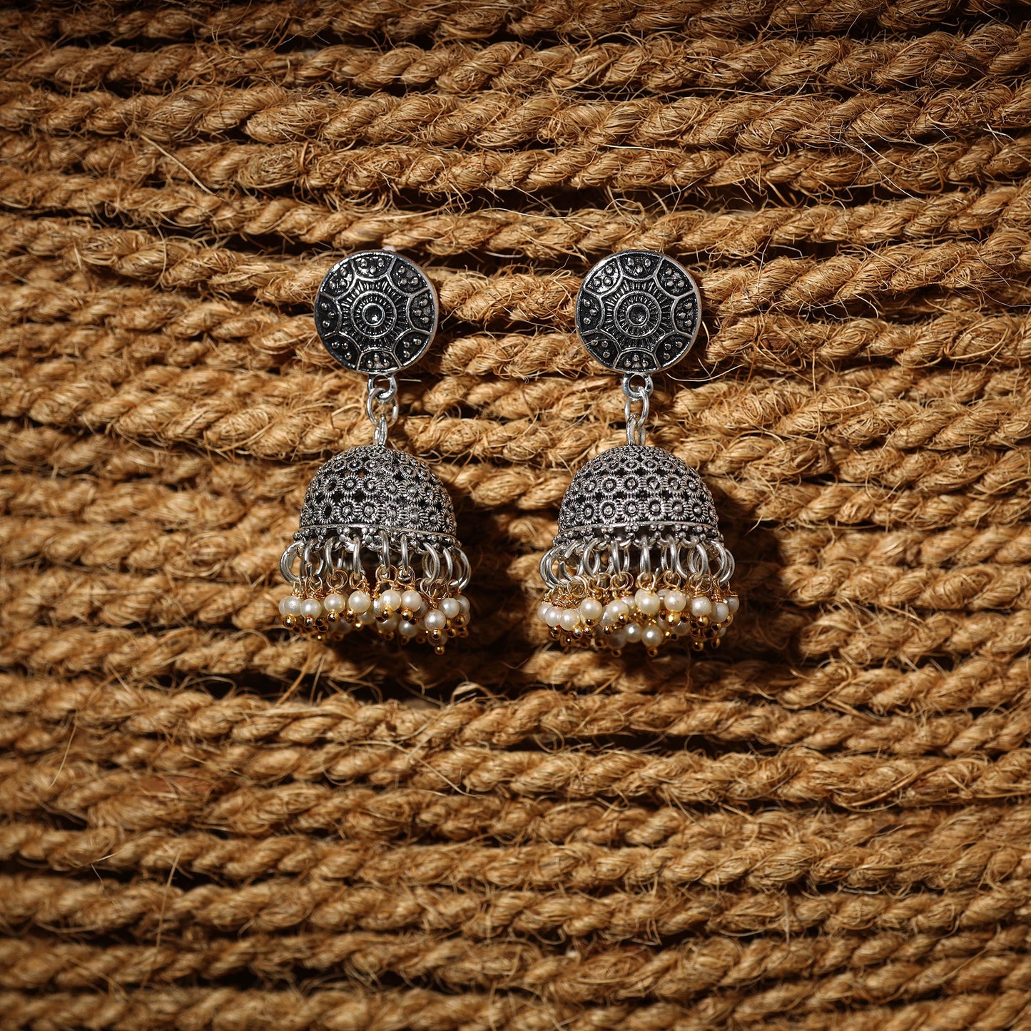 Grey - kiara handcrafted gs beaded jhumki earrings