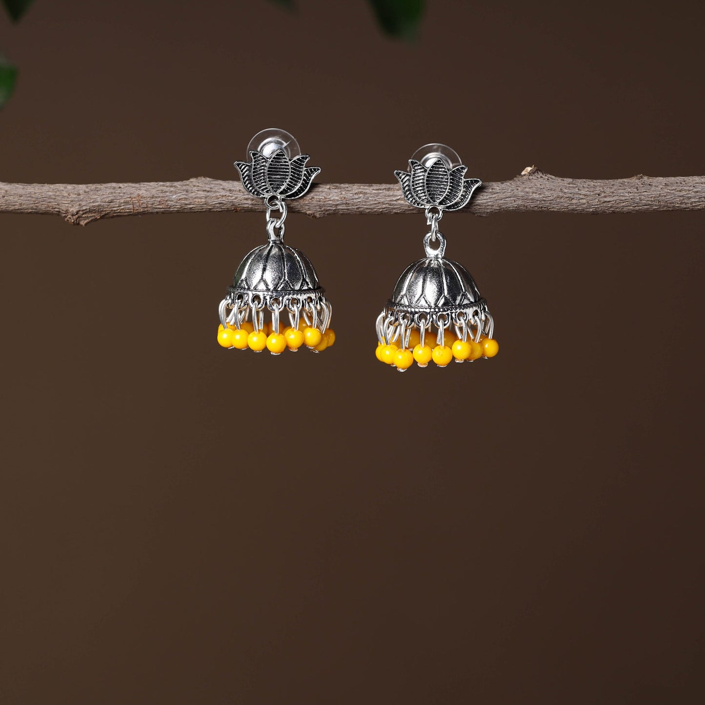 Kiara Handmade Oxidised Silver Jhumki Bead work Earrings