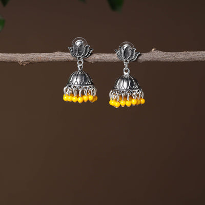 Kiara Handmade Oxidised Silver Jhumki Bead work Earrings