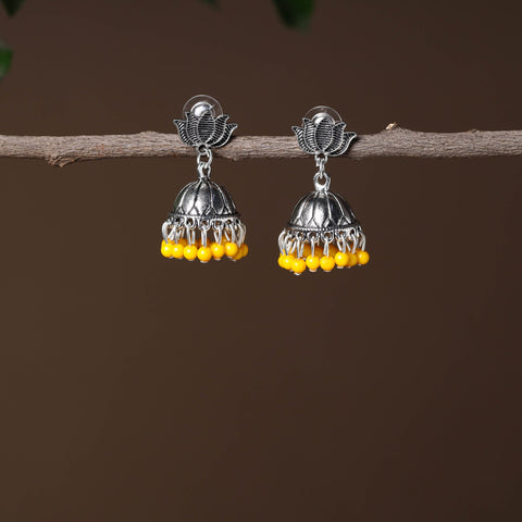 Kiara Handmade Oxidised Silver Jhumki Bead work Earrings