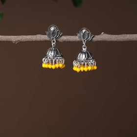 Kiara Handmade Oxidised Silver Jhumki Bead work Earrings