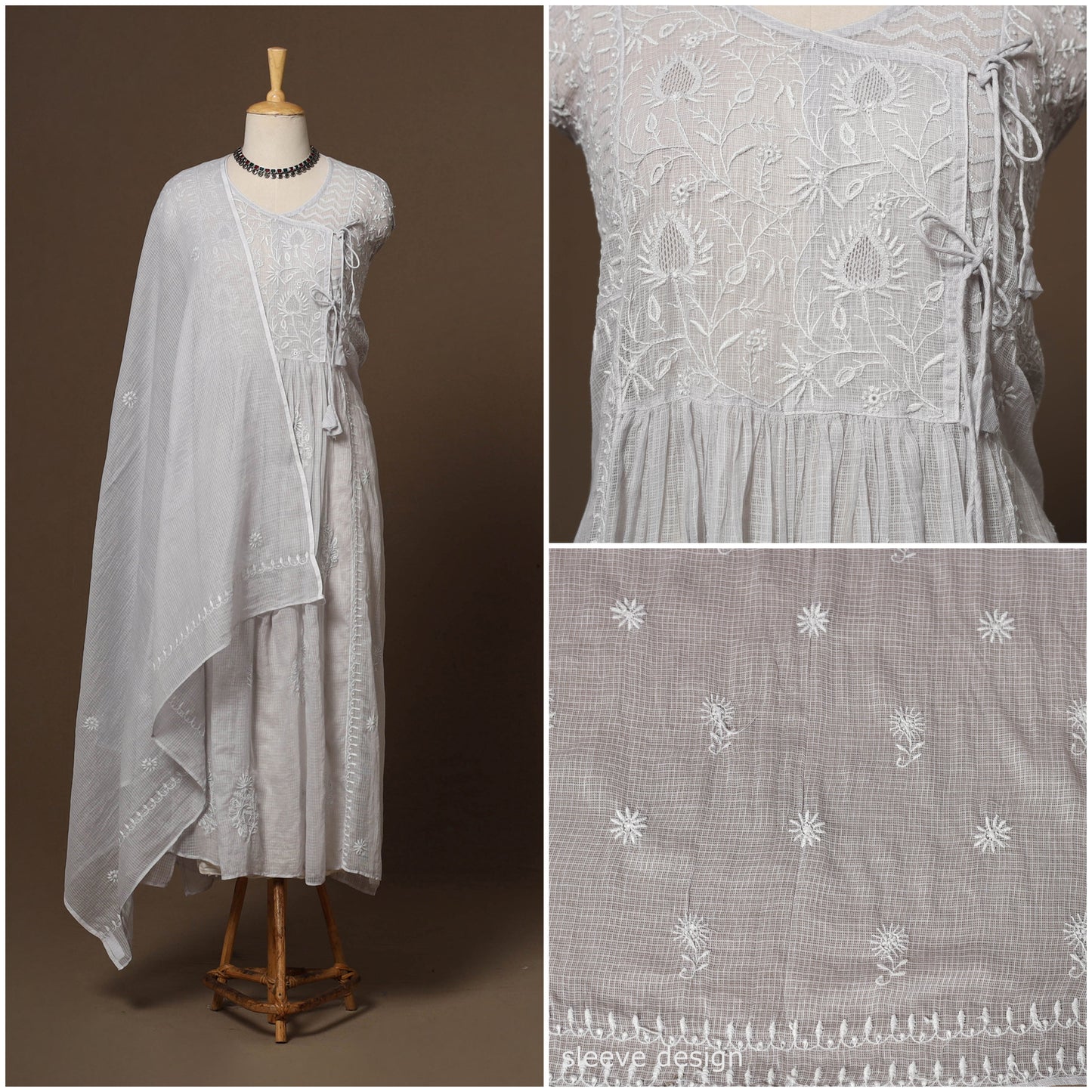 Kota doria chanderi semi stitched chikankari hand