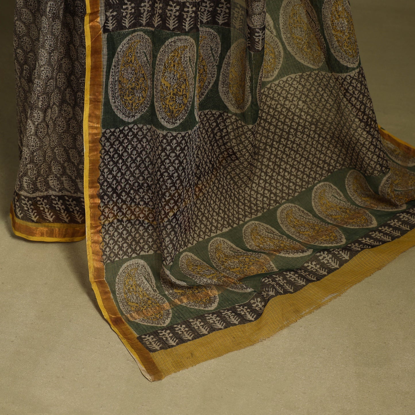 Grey - kota doria cotton bagru saree 22 - handcrafted