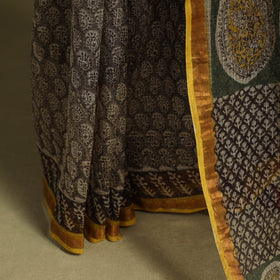 Grey - kota doria cotton bagru saree 22 - handcrafted