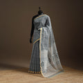 Grey - kota doria cotton sanganeri saree 09 - handcrafted