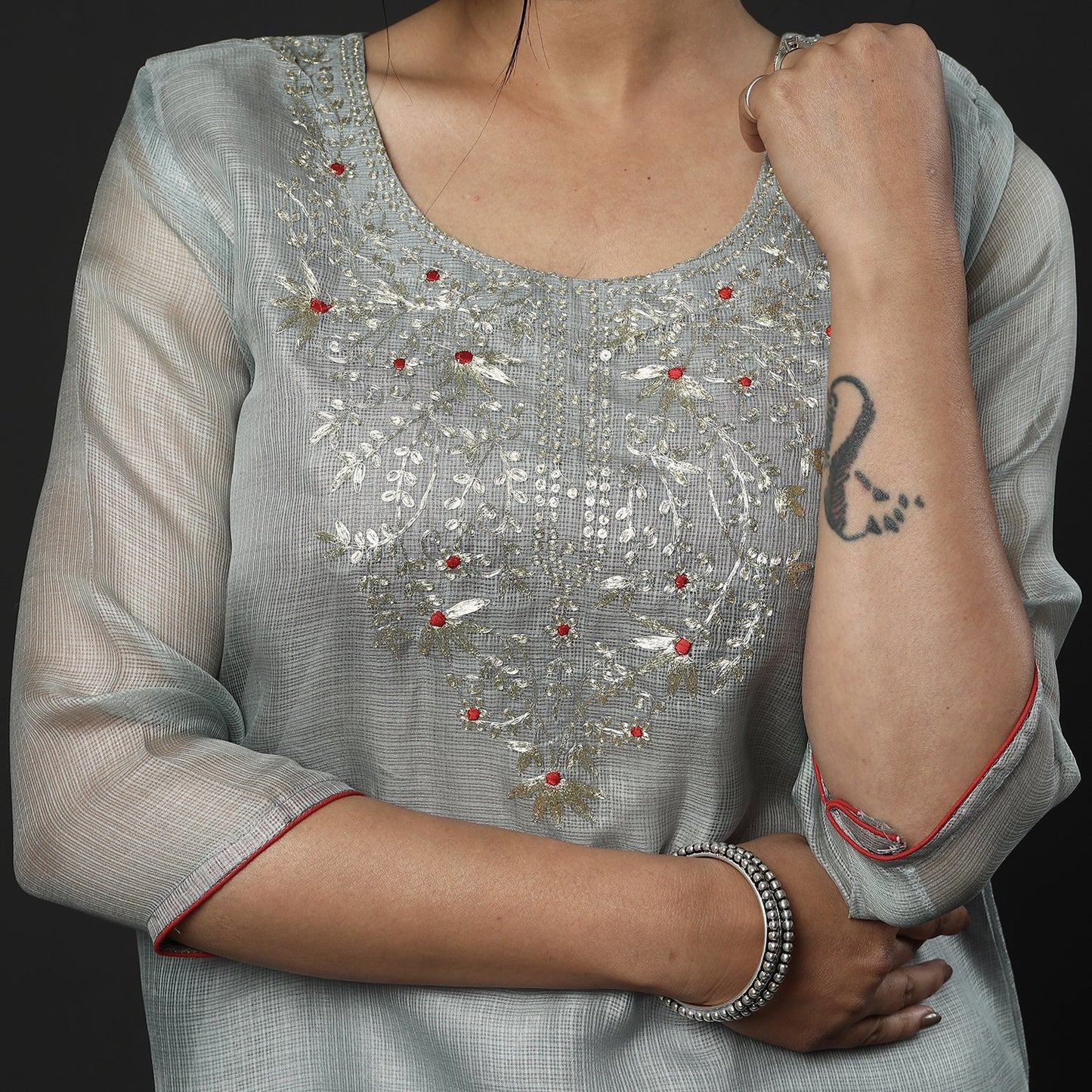 Buy Kota Doria Pure Silk Kurta with Palazzo & Dupatta Set Online at iTokri.com