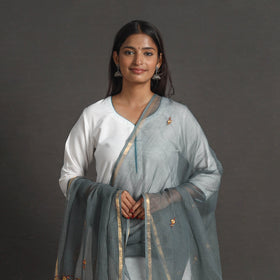Grey - kota doria silk cotton kashida embroidery dupatta 36