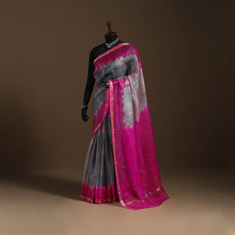 Grey - kota doria silk tie-dye shibori saree 08