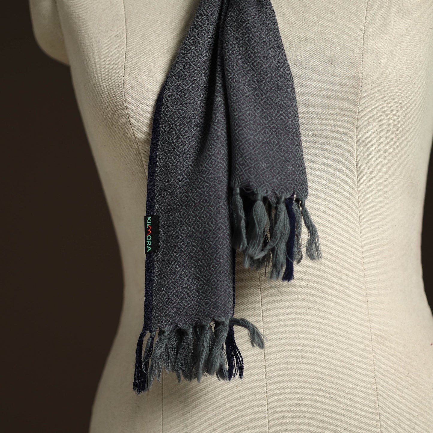 Grey - kumaun handwoven merino wool scarf 131 - handcrafted