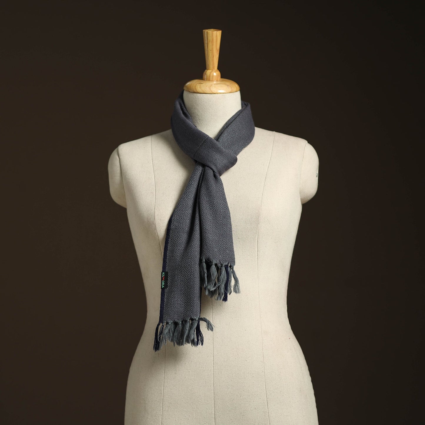 Grey - kumaun handwoven merino wool scarf 131 - handcrafted