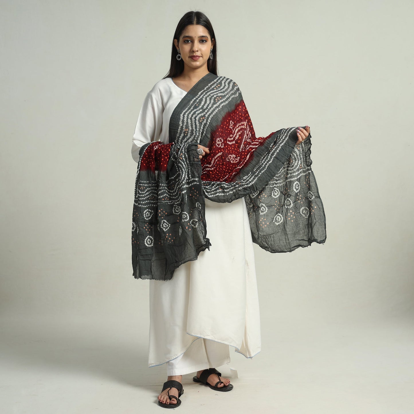  Grey Kutch Bandhani Tie-Dye Cotton Dupatta