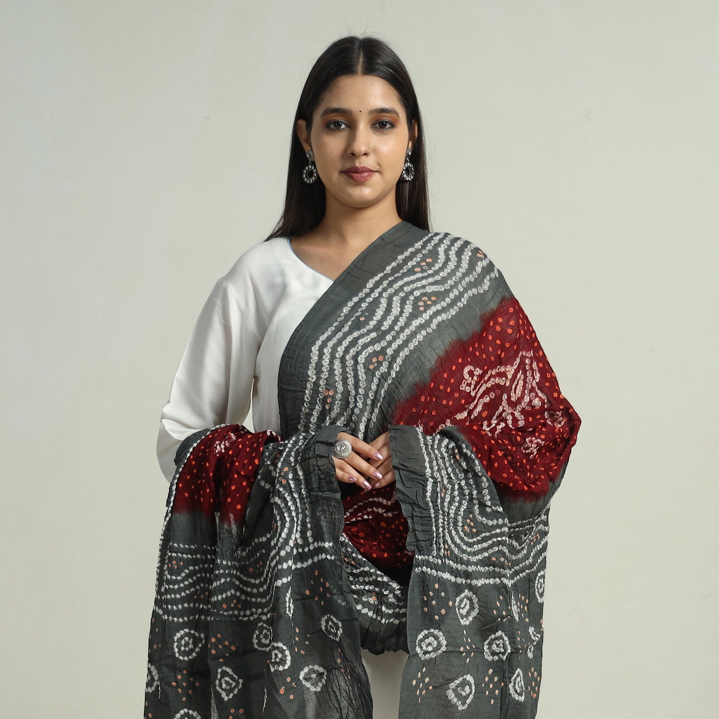  Grey Kutch Bandhani Tie-Dye Cotton Dupatta