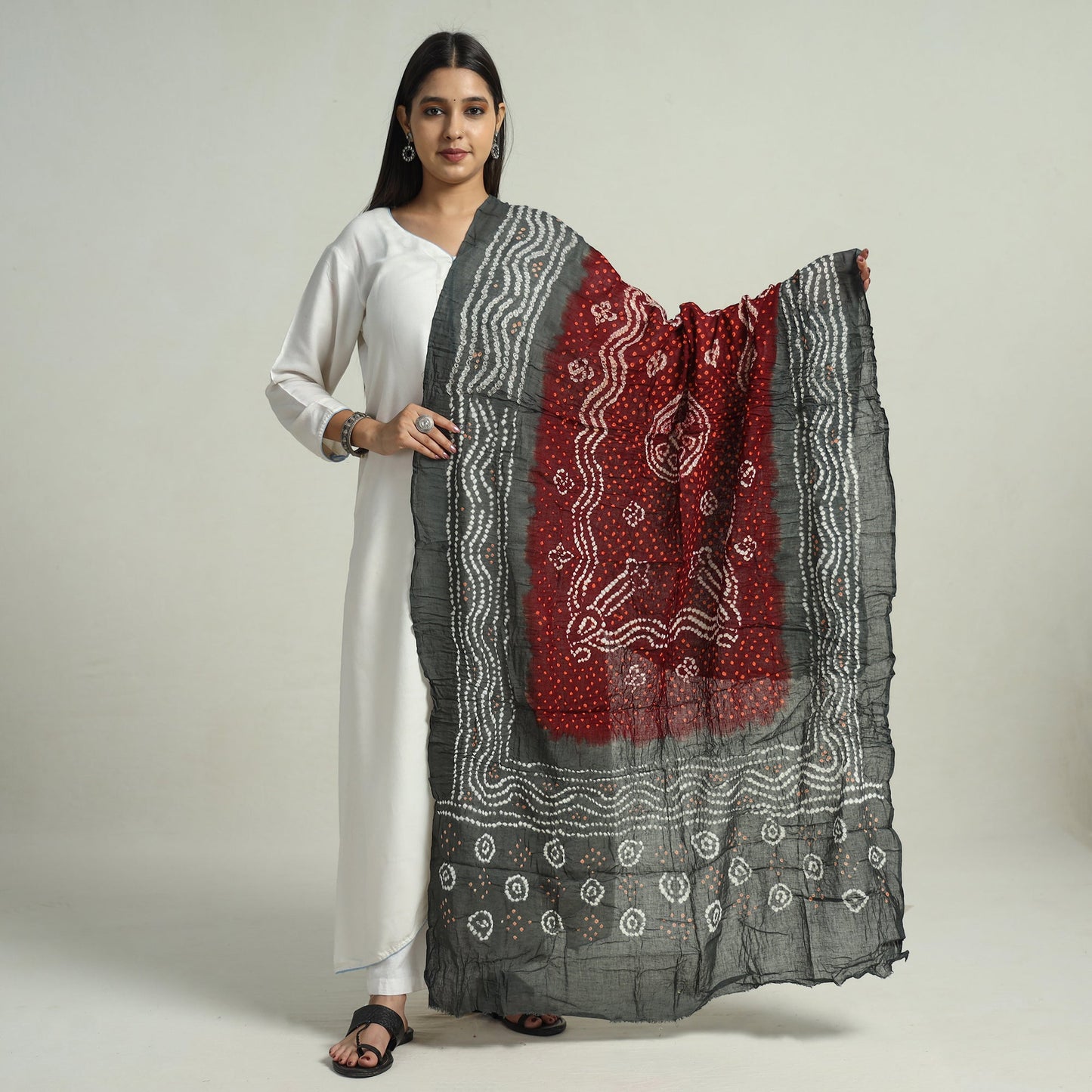  Grey Kutch Bandhani Tie-Dye Cotton Dupatta