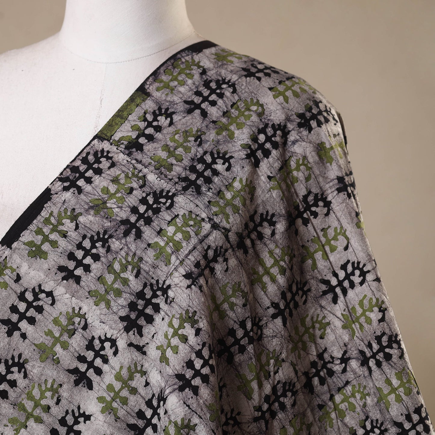 Grey - kutch batik cotton fabric 35 - handcrafted