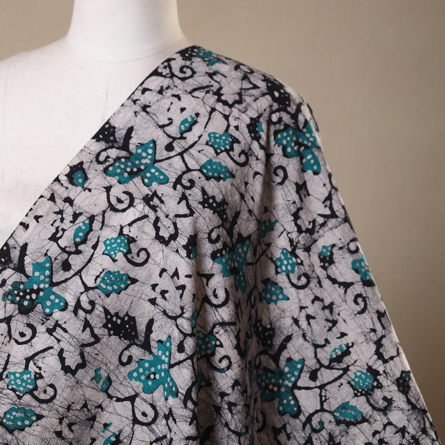 Grey - kutch batik cotton fabric 67 - handcrafted