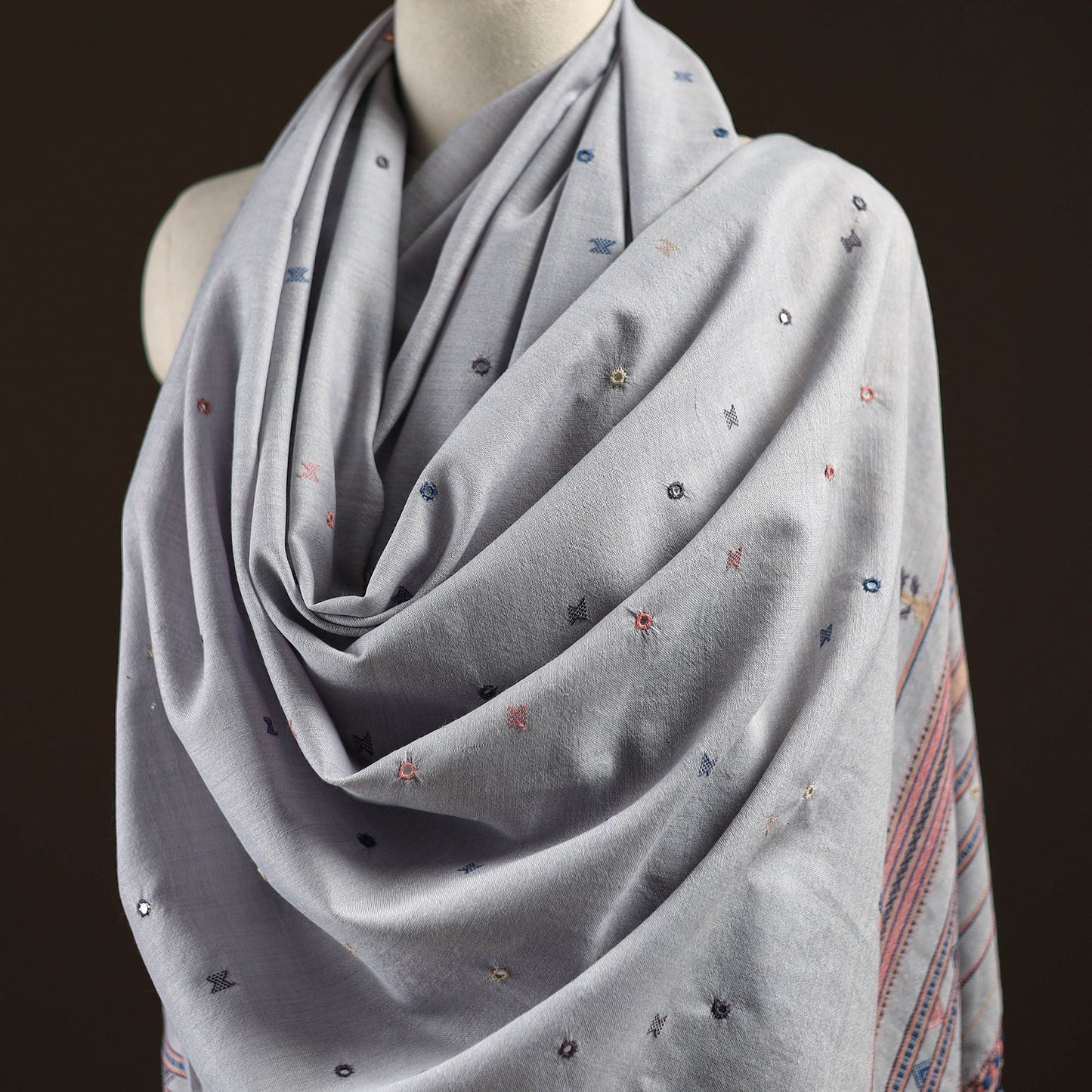 Kutch bhujodi mirror work handwoven merino wool shawl 34