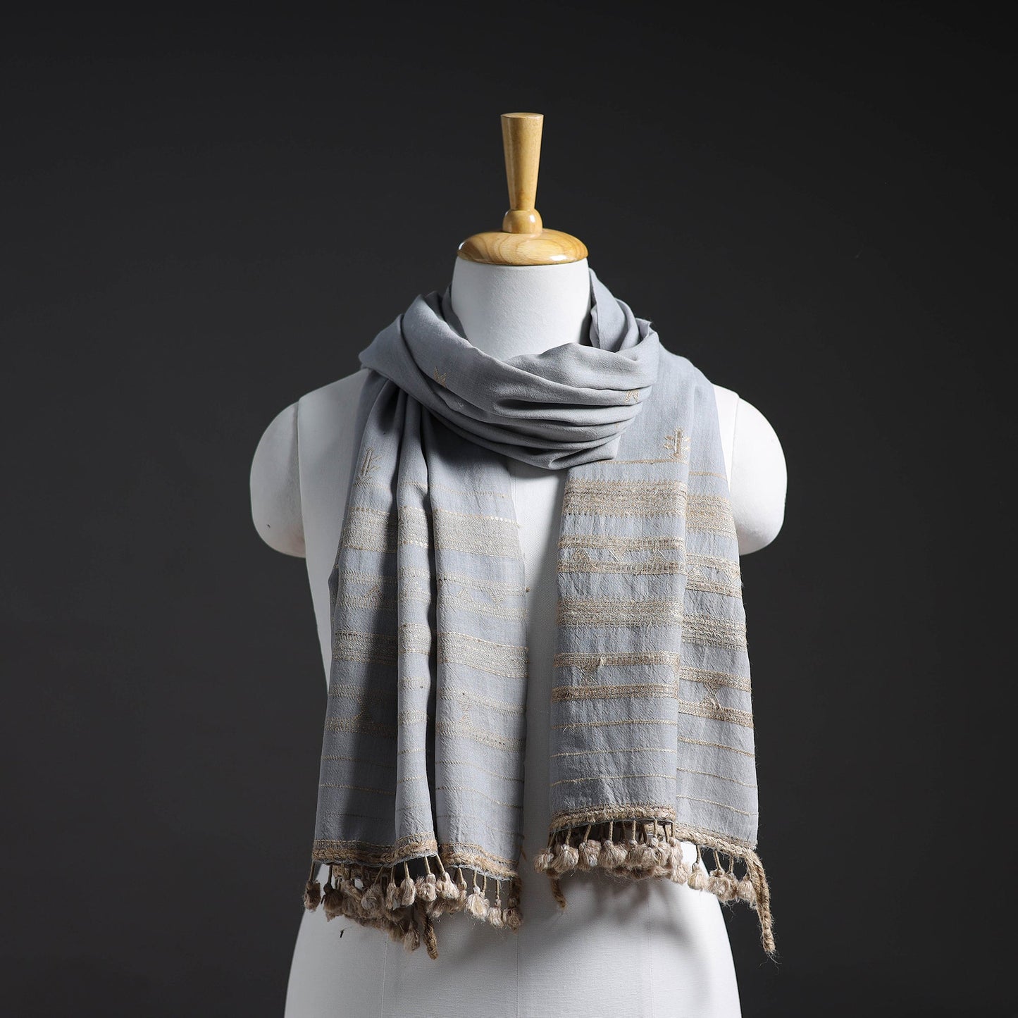 Buy Grey Kutch Embroidery Handwoven Merino Woolen Stole