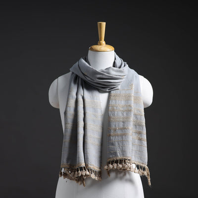 Buy Grey Kutch Embroidery Handwoven Merino Woolen Stole
