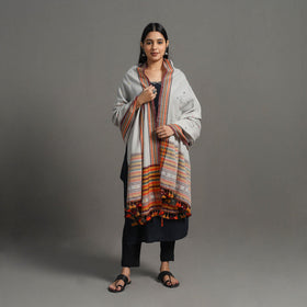 Grey - Kutch Embroidery Mirror Work Handwoven Woolen Shawl 02