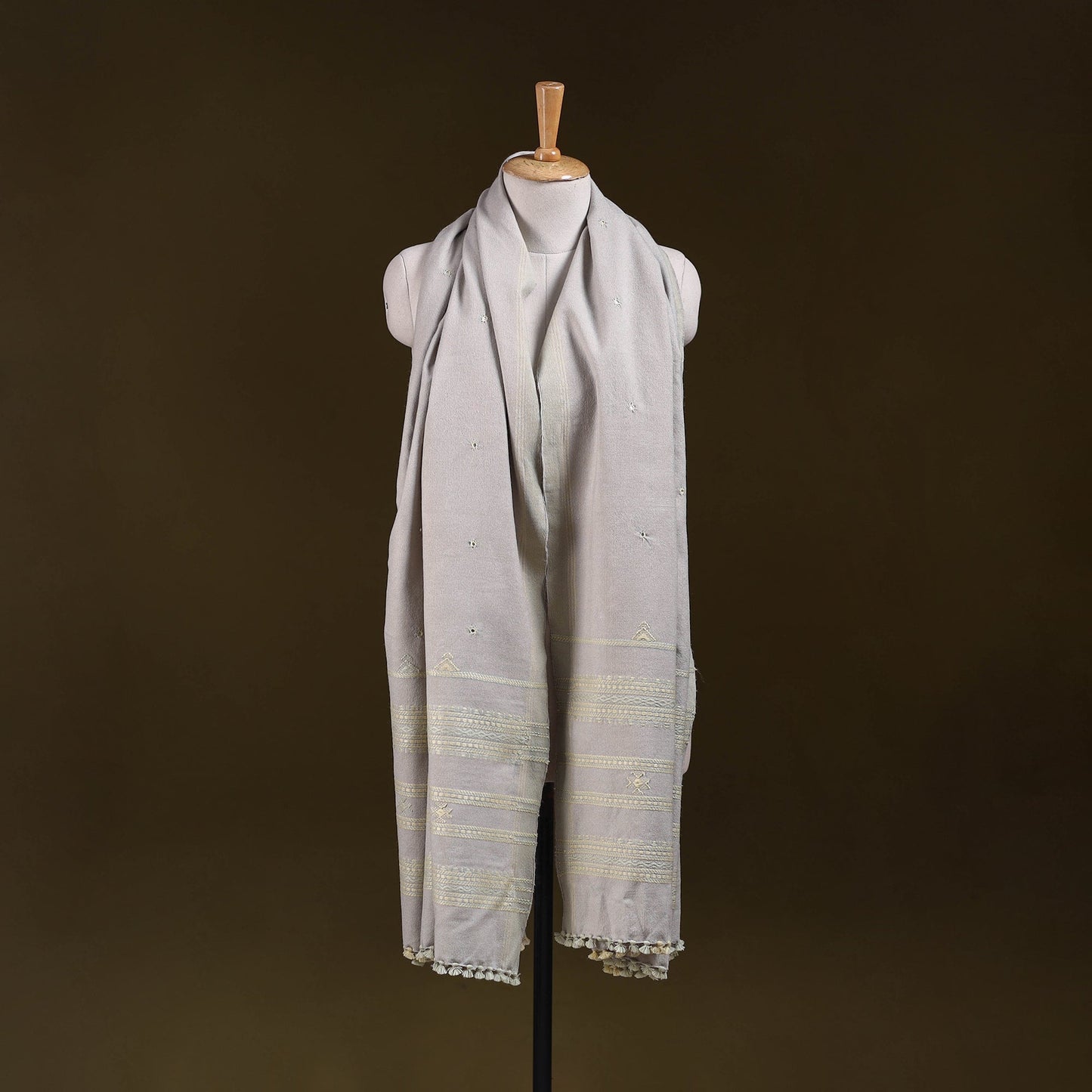 Grey - kutch bhujodi handwoven mirror work acrylic wool