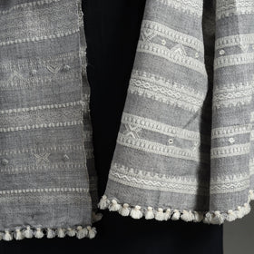  Grey Kutch Handwoven Mirror Work Woollen Shawl 