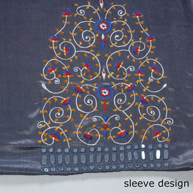 Grey - Kutch Mirror Work Mashru Silk Blouse Piece