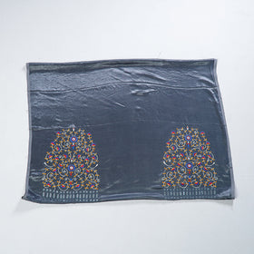 Grey - Kutch Mirror Work Mashru Silk Blouse Piece