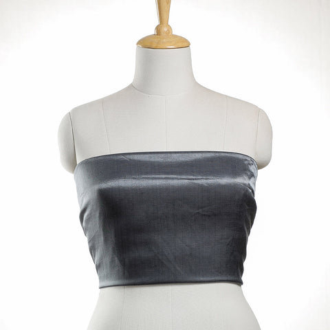 Grey - Kutch Mirror Work Mashru Silk Blouse Piece