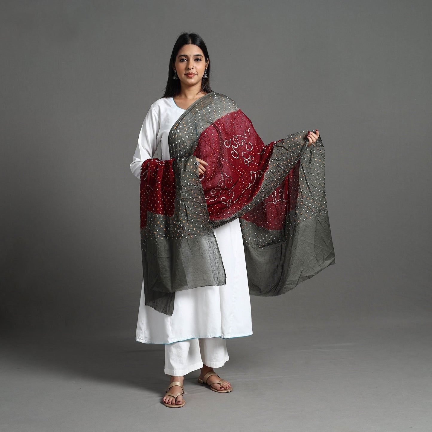 Shop Authentic Grey Bandhani Cotton Dupatta Online