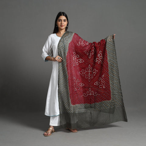Shop Authentic Grey Bandhani Cotton Dupatta Online