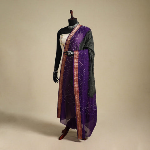 Grey - kutch tie-dye cotton bandhani dupatta with border 41
