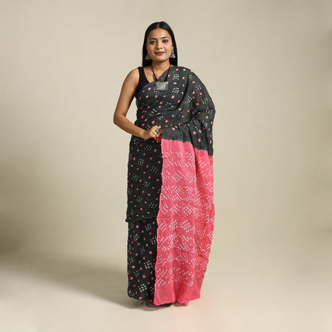 Grey Kutch Tie-Dye Cotton Bandhani Saree
