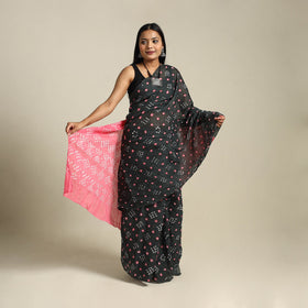 Grey Kutch Tie-Dye Cotton Bandhani Saree