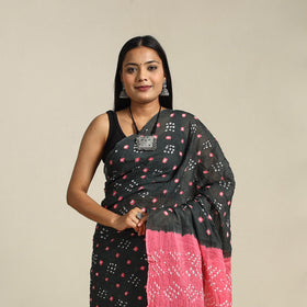 Grey Kutch Tie-Dye Cotton Bandhani Saree