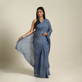 Grey Kutch Tie-Dye Cotton Bandhani Saree
