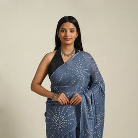Grey Kutch Tie-Dye Cotton Bandhani Saree
