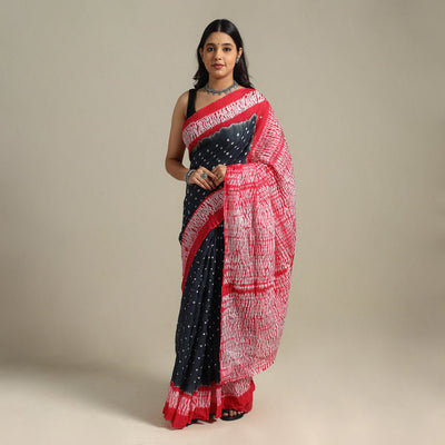 Grey - kutch tie-dye cotton bandhani saree 88 - handcrafted