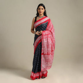 Grey - kutch tie-dye cotton bandhani saree 88 - handcrafted