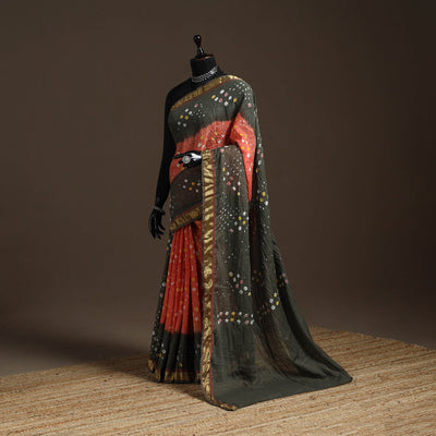 Kutch tie-dye cotton bandhani saree with blouse piece 28